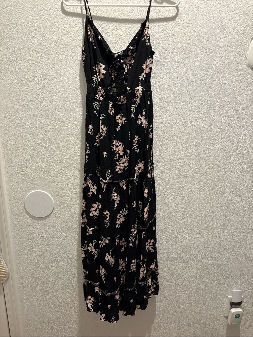 Sleeveless Black Maxi Dress with Pink Floral Print
